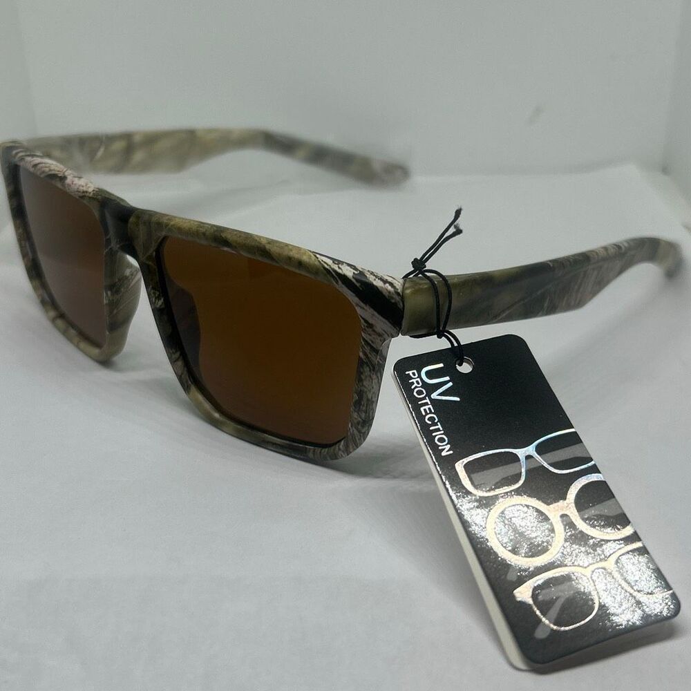 Camo Print Rectangle Sunglasses Brown Smoke Lenses UV Protection New
